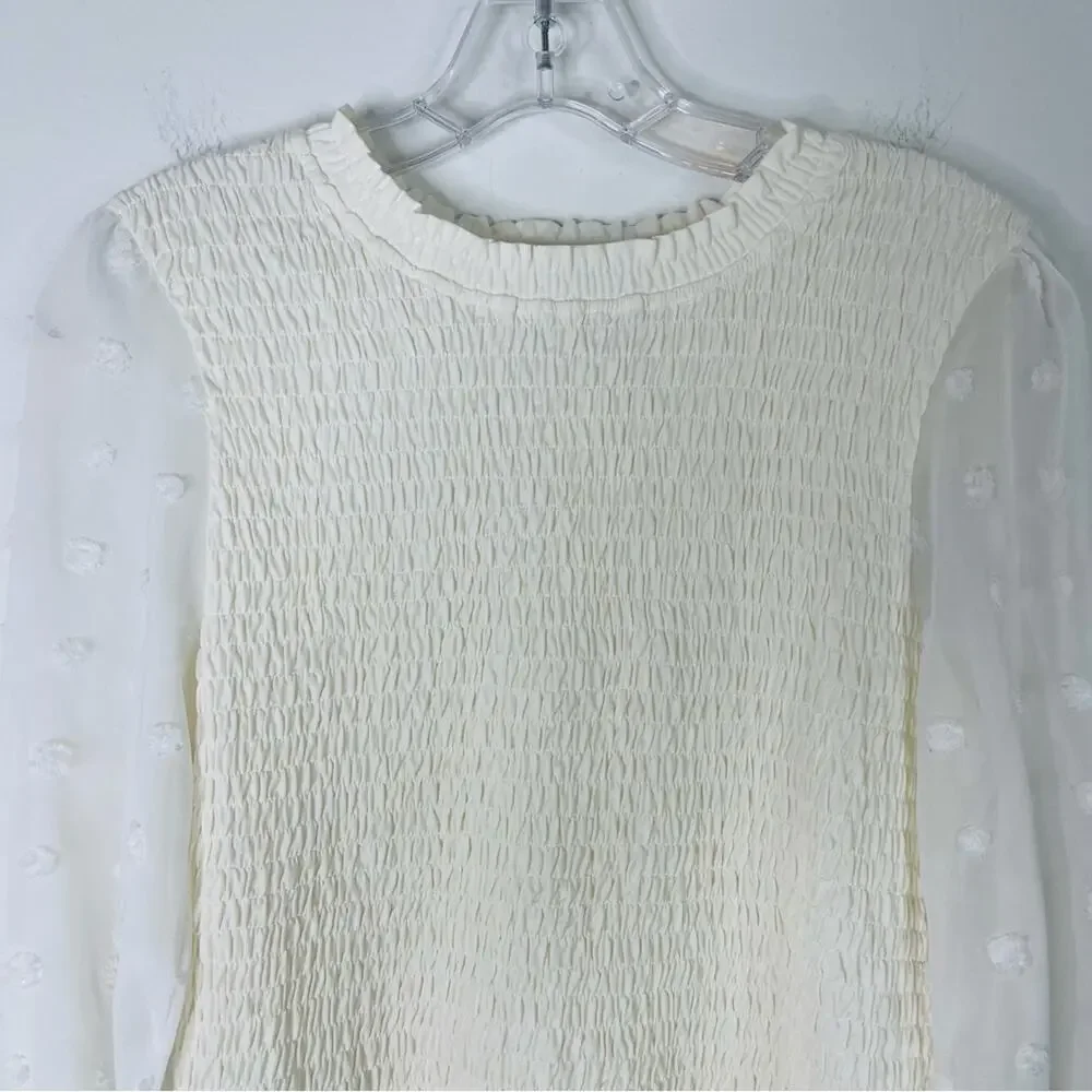 Hudson Grey cream Swiss dot smocked cottagecore ruffle stretchy top medium - Picture 2 of 8